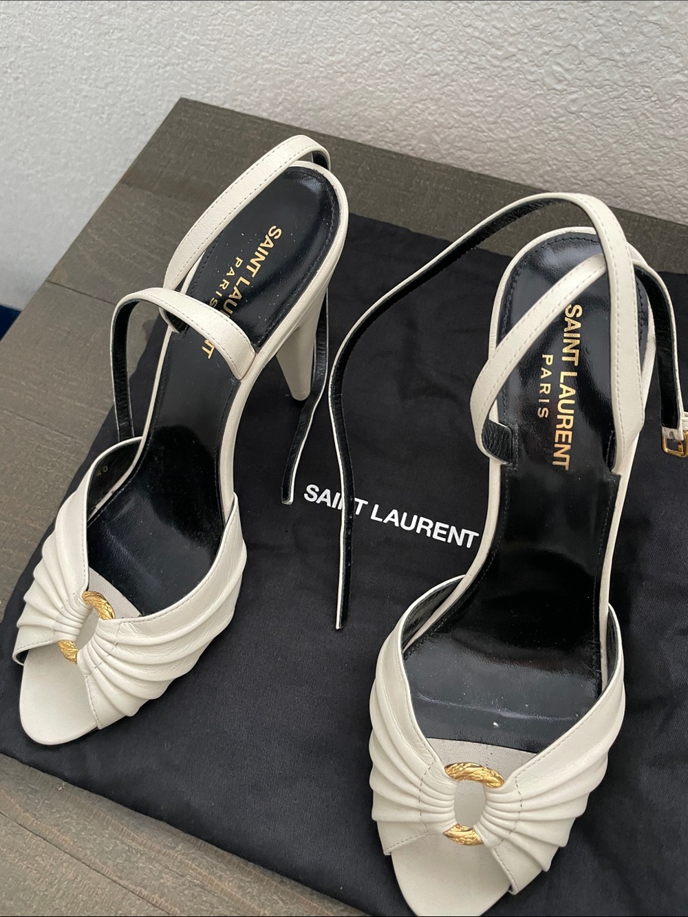 Authentic Saint Laurent Alma ring heel open toe cream size 40 worn once!